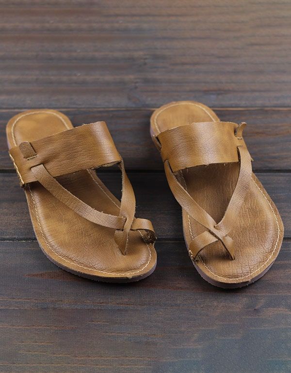 Summer Læder Retro Flip-flop Flad Hjemmesko