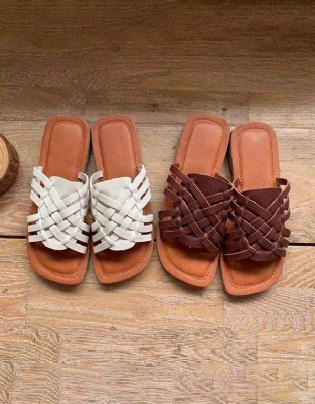 Vintage Læder Summer Woven Slides