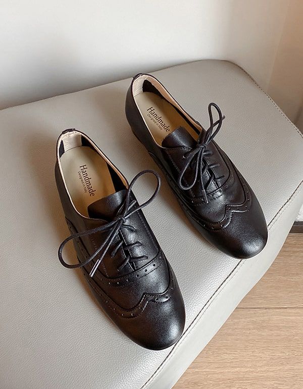 Blødt Læder Brogue Udskåret Sort Oxford Oxford