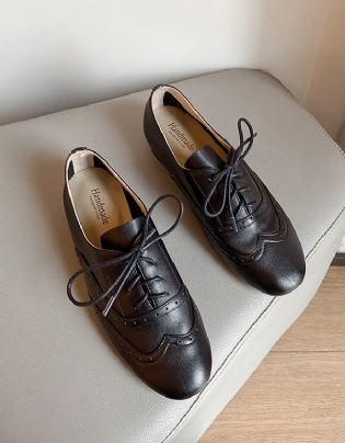 Blødt Læder Brogue Udskåret Sort Oxford Oxford