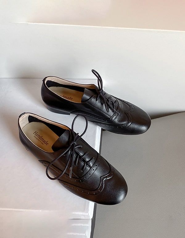 Blødt Læder Brogue Udskåret Sort Oxford Oxford