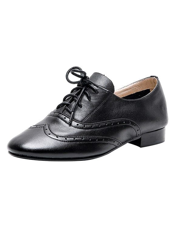 Blødt Læder Brogue Udskåret Sort Oxford Oxford