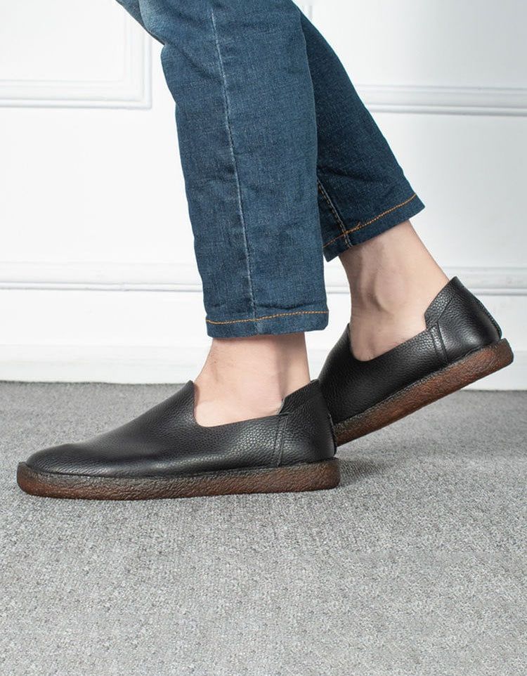 Blødt Læder Slip On Retro Læder Flats Til Mænd