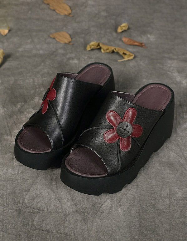 Håndlavede Retro Summer Black Wedge Hjemmesko