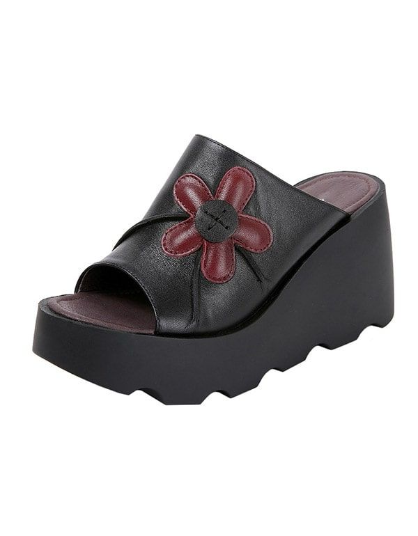 Håndlavede Retro Summer Black Wedge Hjemmesko