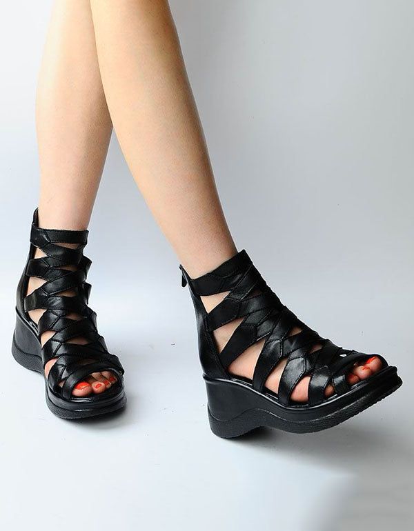 Retro Rom Style Ankel Strappy Wedge Sandaler