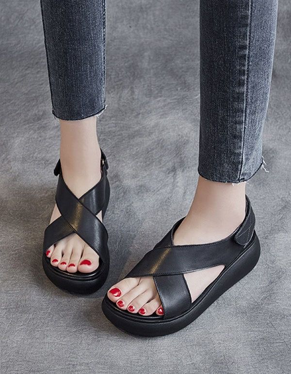 Sommer Open-toe Cross Strap Kilesandaler