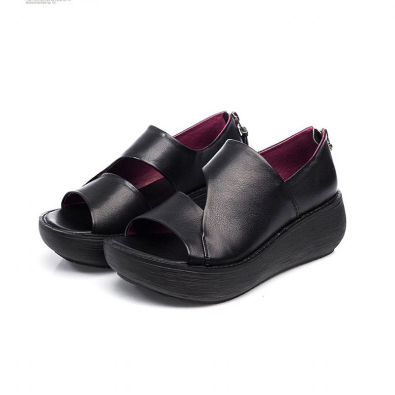 Sommer Retro Læder Holiday Wedge Sandaler