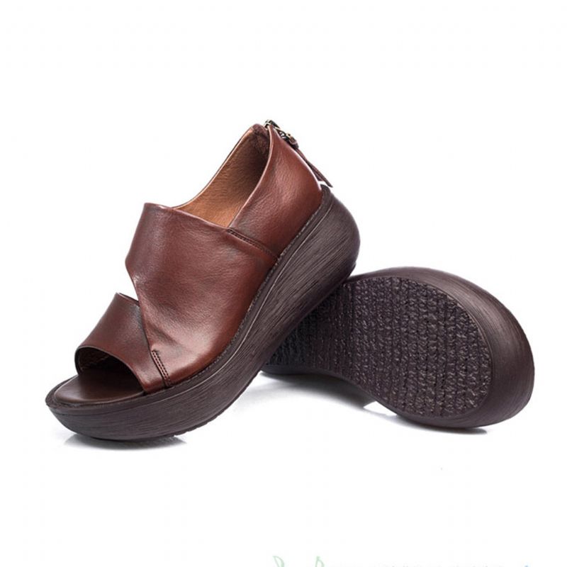 Sommer Retro Læder Holiday Wedge Sandaler