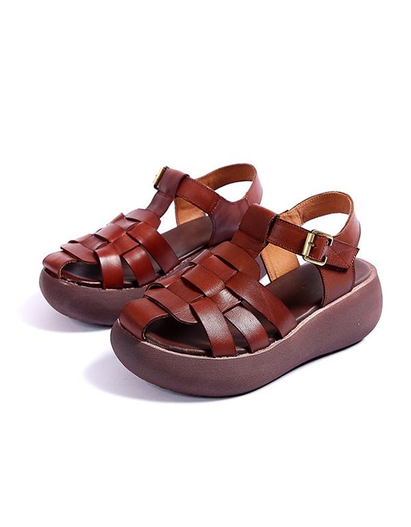 Sommervævede Retro Wedge Sandaler Slingback