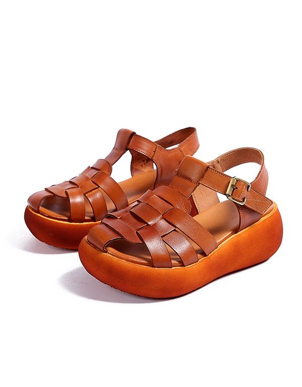 Sommervævede Retro Wedge Sandaler Slingback