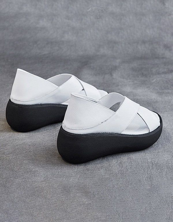 Summer Retro Læder Slip On Platform Sandaler