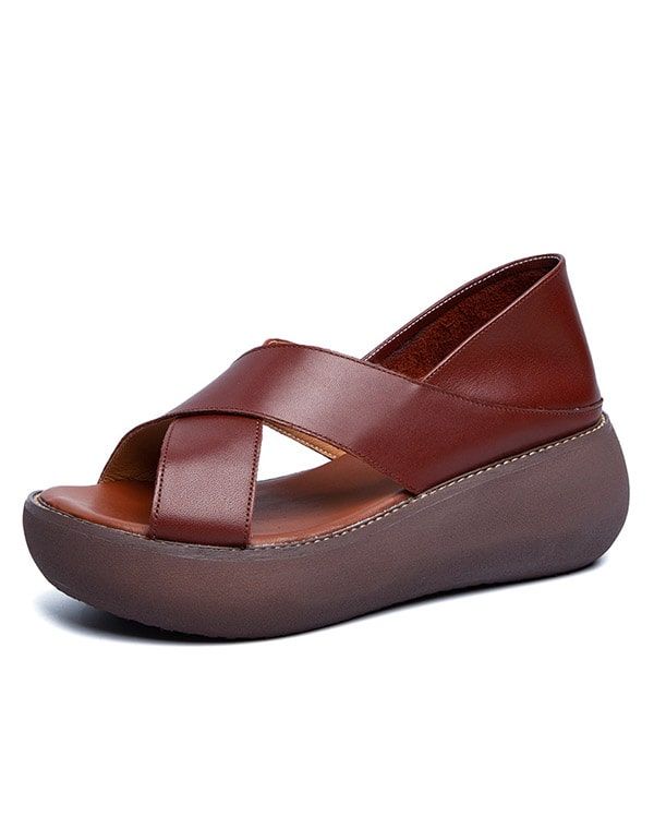 Summer Retro Læder Slip On Platform Sandaler