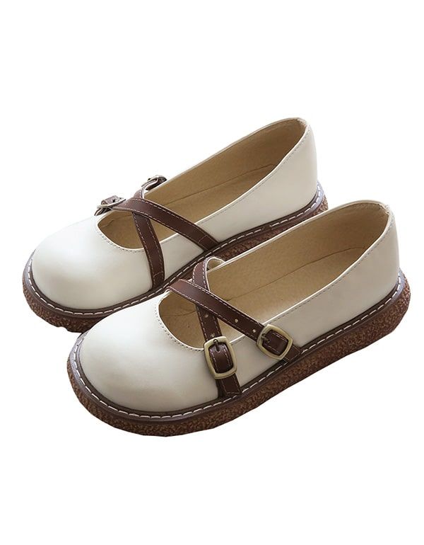 Retro Rund Hoved Cross Strap Comfy Platform Sko