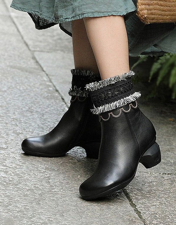 Bohemian Tassels Retro Chunky Heel Boots