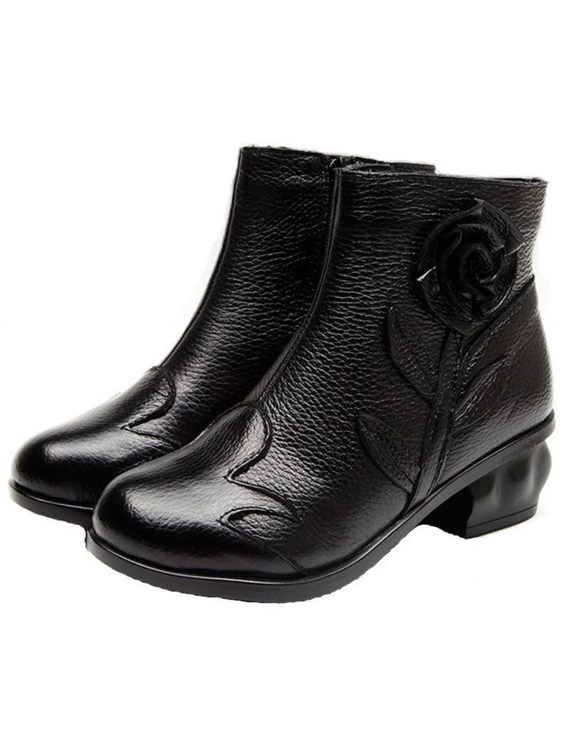 Etnisk Stil Flower Ankel Chunky Bootie