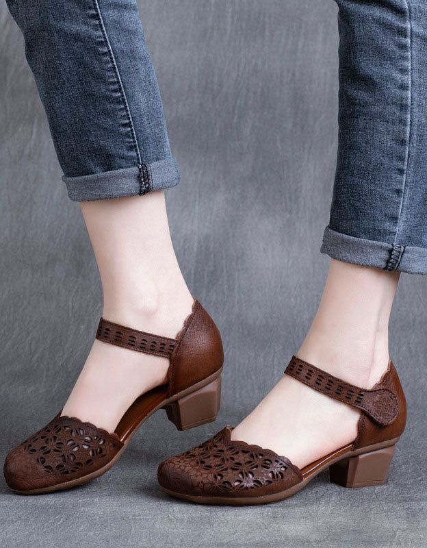 Håndlavede Hule Retro Chunky Heels Sandaler