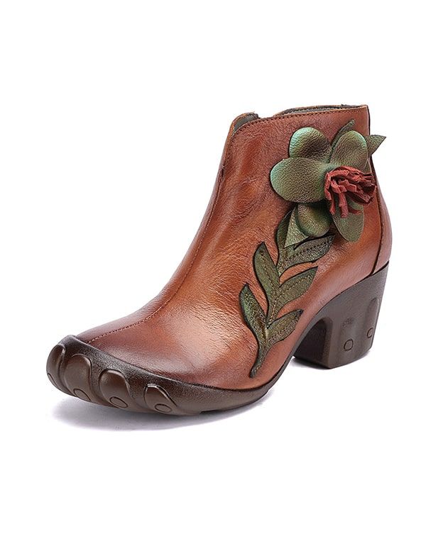 Håndlavede Retro Elegant Flower Chunky Boots