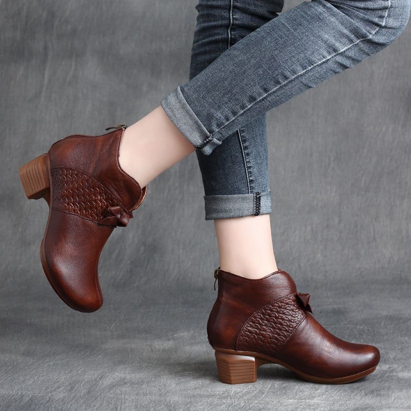 Håndlavede Retro Mid-heel Chunky Boots