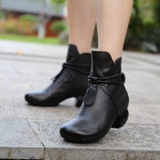 Læder Retro Chunky Short Boots | Gave Sko