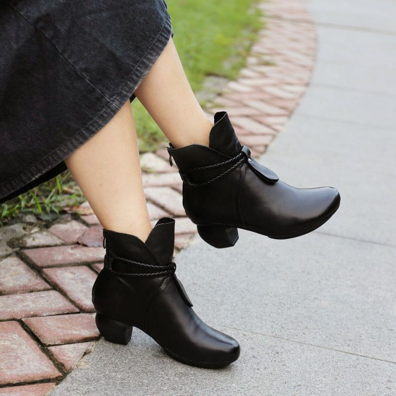 Læder Retro Chunky Short Boots | Gave Sko