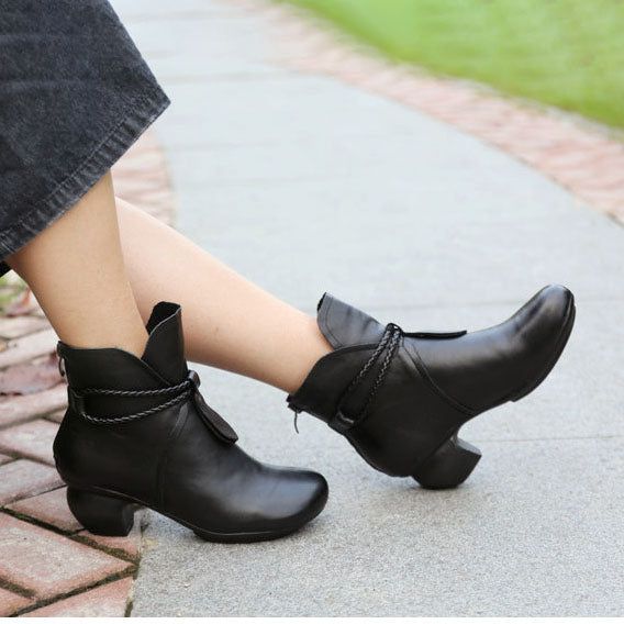 Læder Retro Chunky Short Boots | Gave Sko