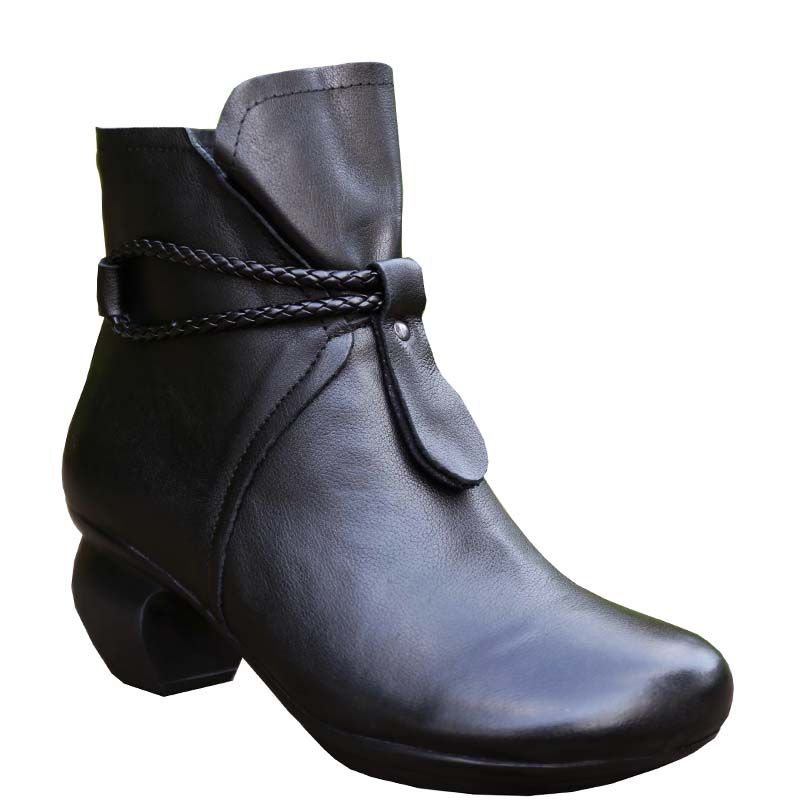 Læder Retro Chunky Short Boots | Gave Sko