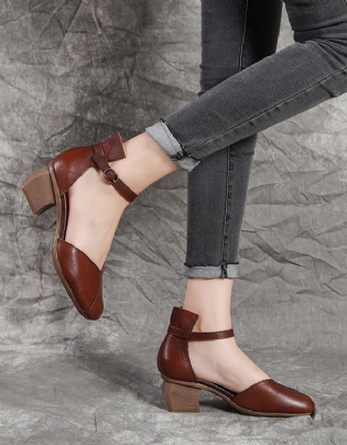 Simpelt Læderspænde Mellemhæl Chunky Pumps