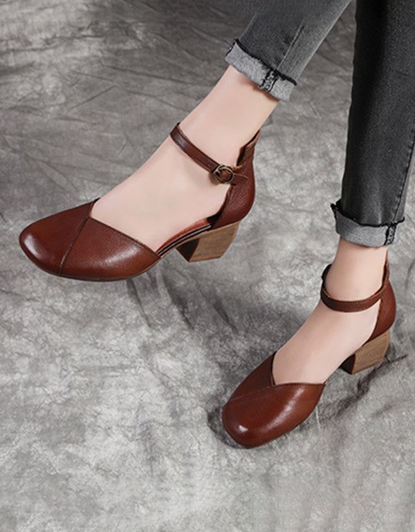 Simpelt Læderspænde Mellemhæl Chunky Pumps