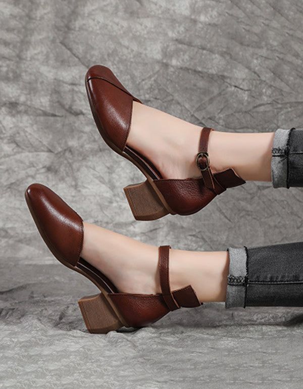 Simpelt Læderspænde Mellemhæl Chunky Pumps