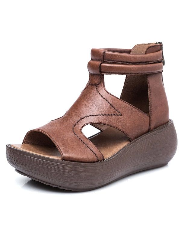 2022 Retro Læder Summer Wedge Sandaler