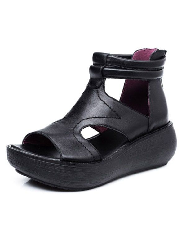 2022 Retro Læder Summer Wedge Sandaler