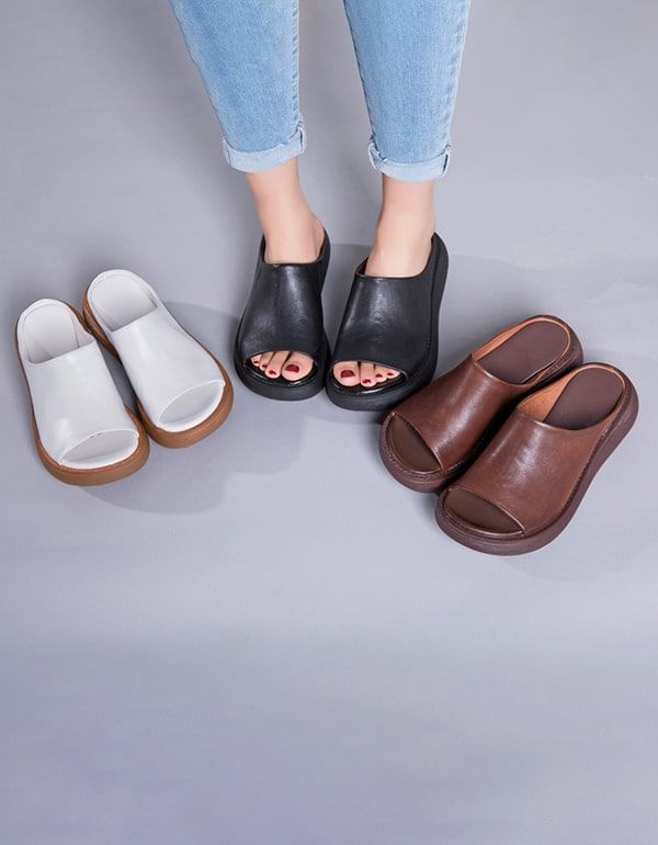 Åben Tå Retro Læder Sommer Slippers Sandaler