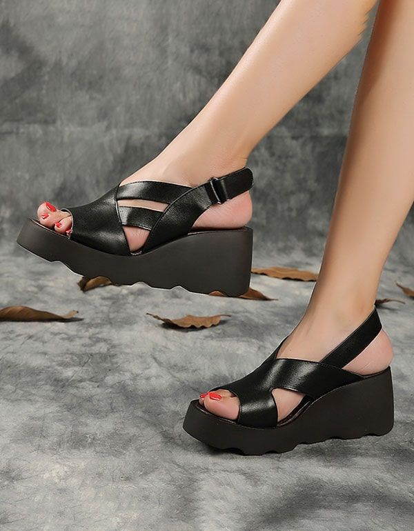 Damemode Fish Toe Wedge Sandaler Slingback