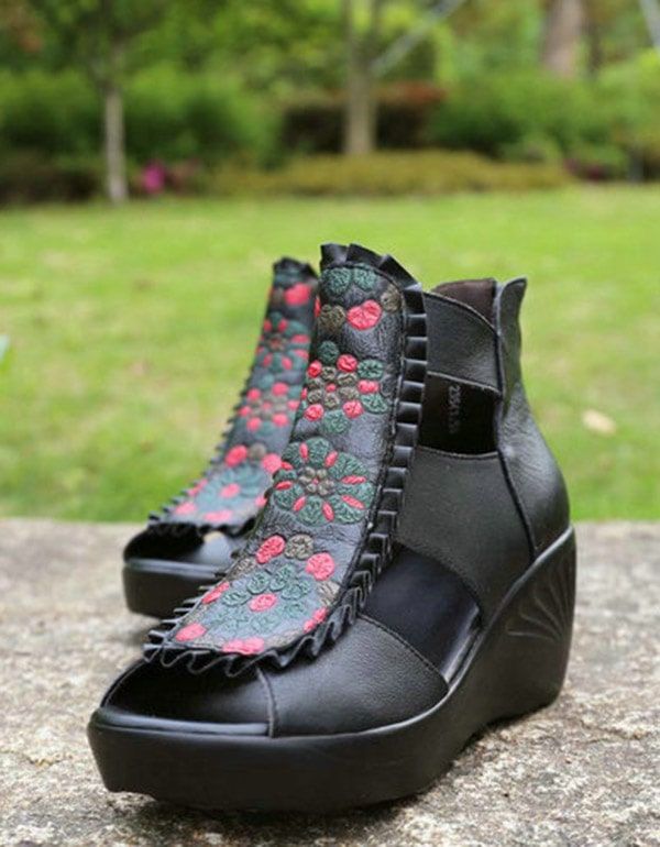 Håndlavede Retro Printed Wedge Sandaler