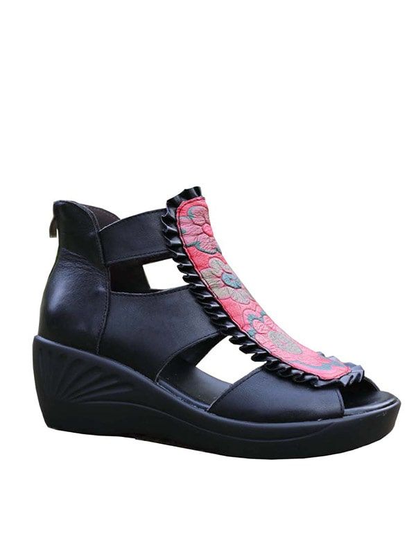 Håndlavede Retro Printed Wedge Sandaler