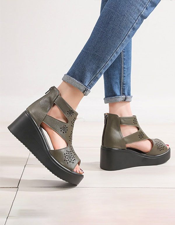 Kvinder Håndlavede Retro Cut-out Wedge Ankel Sandaler