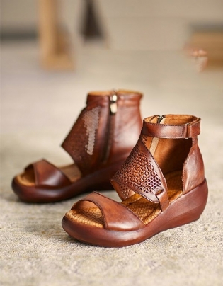 Kvinder Sommer Retro Wedge Ankel Strap Sandaler