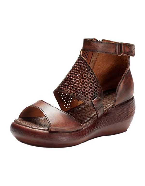 Kvinder Sommer Retro Wedge Ankel Strap Sandaler