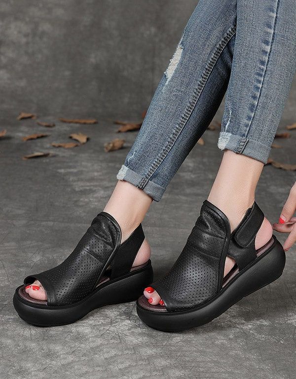 Retro Hollow Wedge Sandaler Til Kvinder Slingback