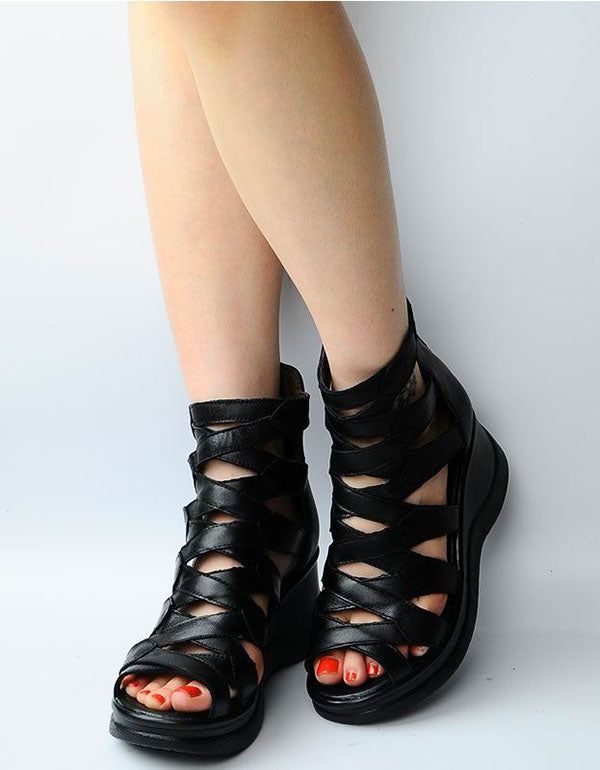 Retro Rom Style Ankel Strappy Wedge Sandaler