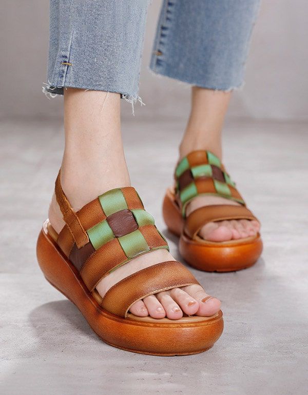 Retro Vævede Slingback Wedge-sandaler Til Kvinder