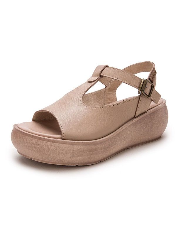 Sommer Læder Open Toe Fashion Wedge Sandaler