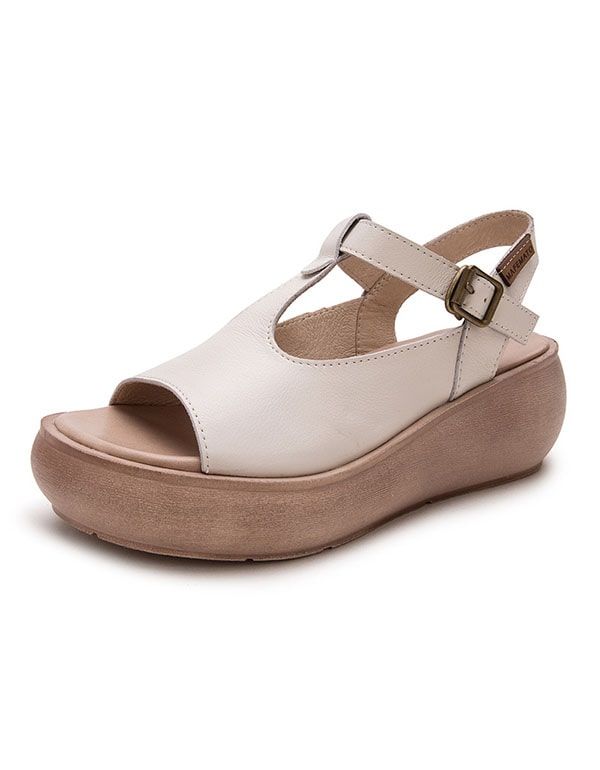 Sommer Læder Open Toe Fashion Wedge Sandaler