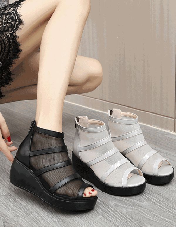 Sommer Mesh Fish-toe Ankel Wedge Sandaler