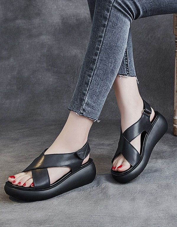 Sommer Open-toe Cross Strap Kilesandaler