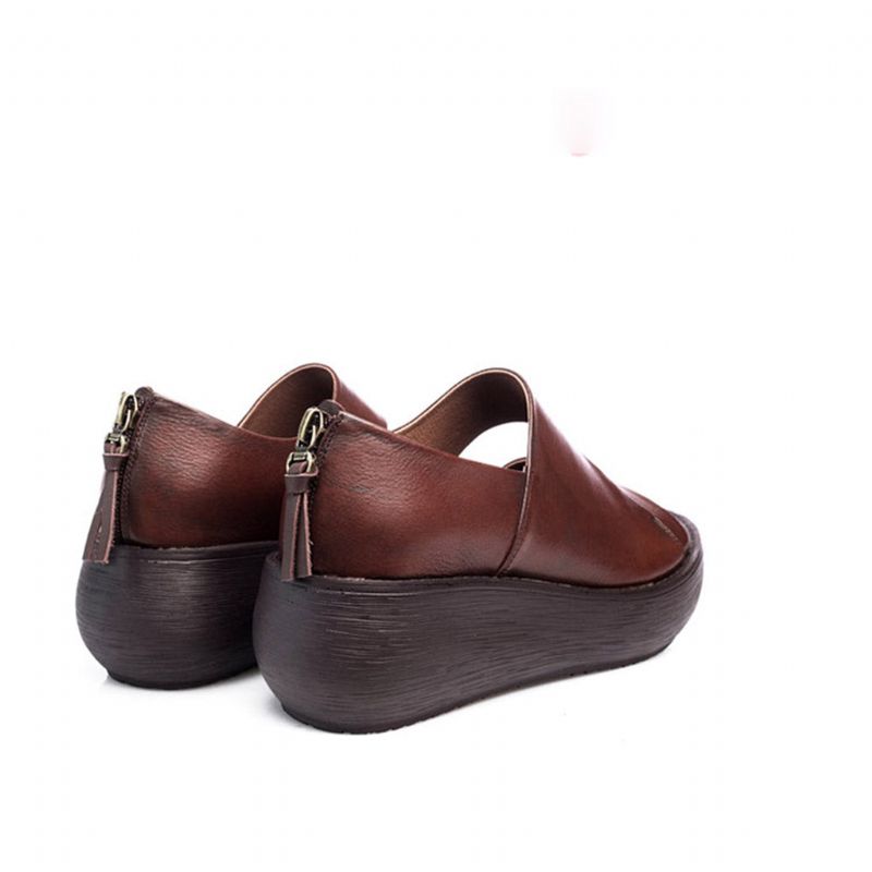 Sommer Retro Læder Holiday Wedge Sandaler