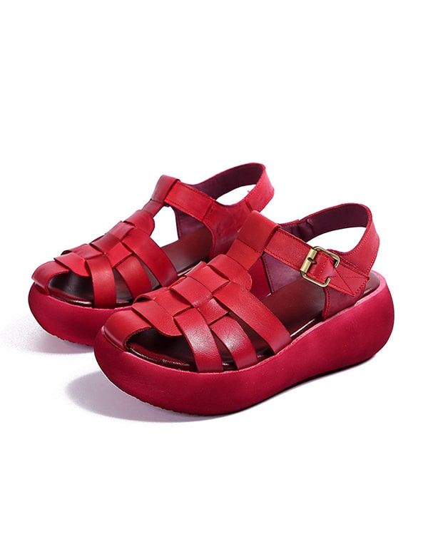 Sommervævede Retro Wedge Sandaler Slingback