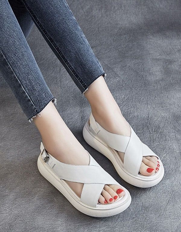 Summer Cross Strap Slingback Wedge Sandaler Hvid