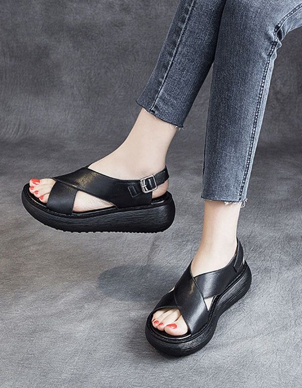 Summer Cross Strap Slingback Wedge Sandaler Hvid